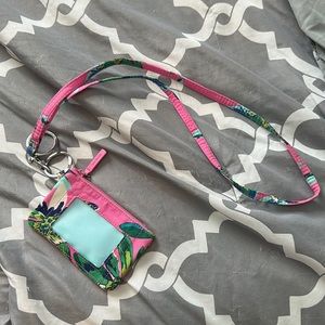 vera bradley floral pink and green lanyard